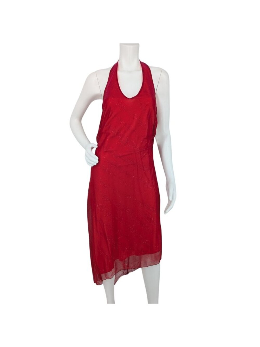Vtg My Michelle Halter Asymmetrical Glitter Mesh Dess Y2K Party Wedding Large